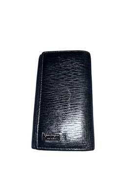 Salvatore Ferragamo Black Textured Leather 6-Hook Key Case Wallet with Silver Ha
